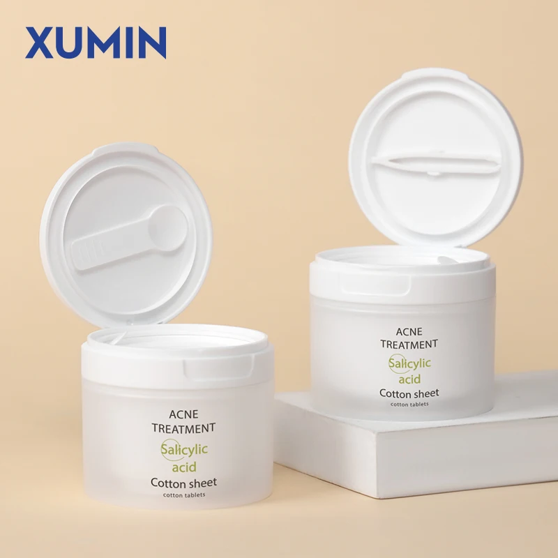 Custom Trendy Plastic PP Cosmetic Jars White Cream Jar with Flip Top Cap Facial Scrub Toner Cotton Pads Container with Tweezer