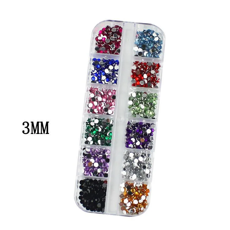 Factory New Arrival Nail Accessories 12 Color Acrylic Diamond 1.5mm 2mm 3mm For Nail Art