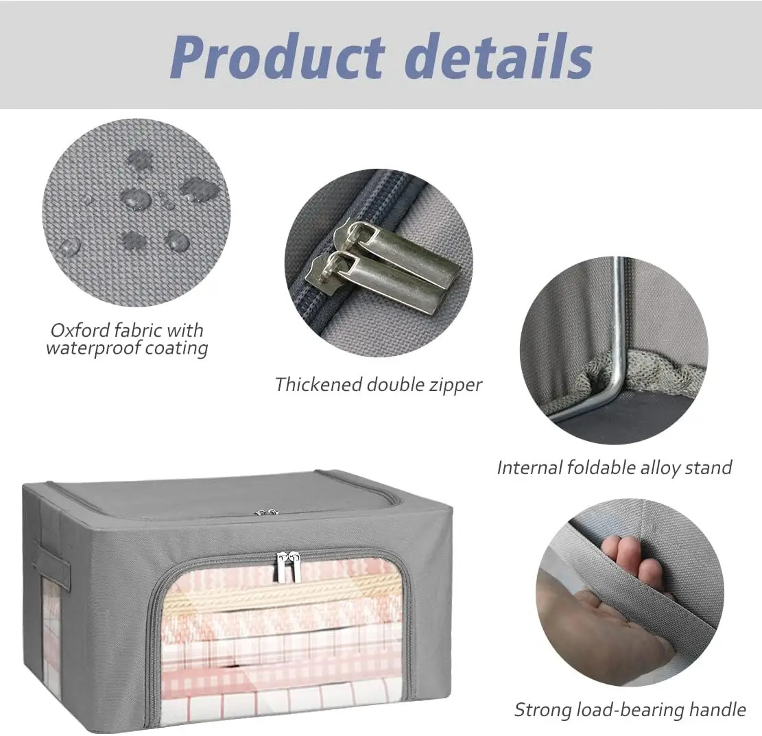 Factory Cheap Price RTS 24L 66L 100L Polyester Linen Collapsible Steel Frame Storage Box For Living Home In Stock
