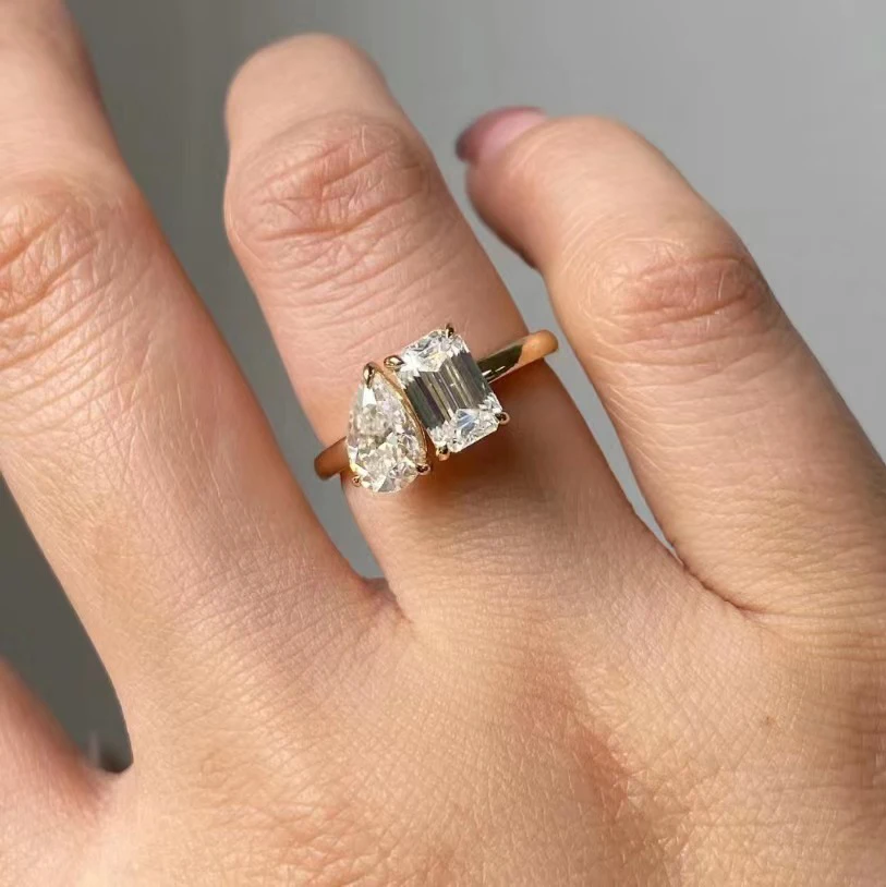 Toi et Moi engagement Ring with Lab-grown Diamonds Custom 14K 18K Gold GIA/IGI Certificated Wedding Band lab CVD diamond