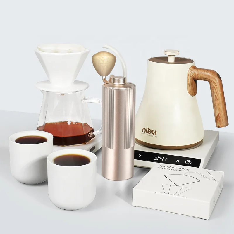 NIBU Travel Pour Over Coffee Gift Box Leather Suitcase Coffee Kit With Electric Kettle Coffee Set