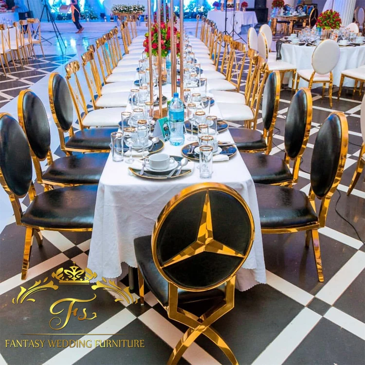 Unique hot sales oval back stainless steel white wedding chairs with cushion