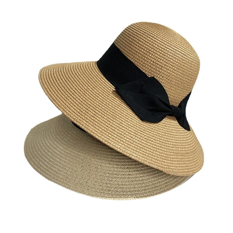 Women Broad Brim Beach Hat Bowknot Summer Sun Hat Foldable Straw Hat