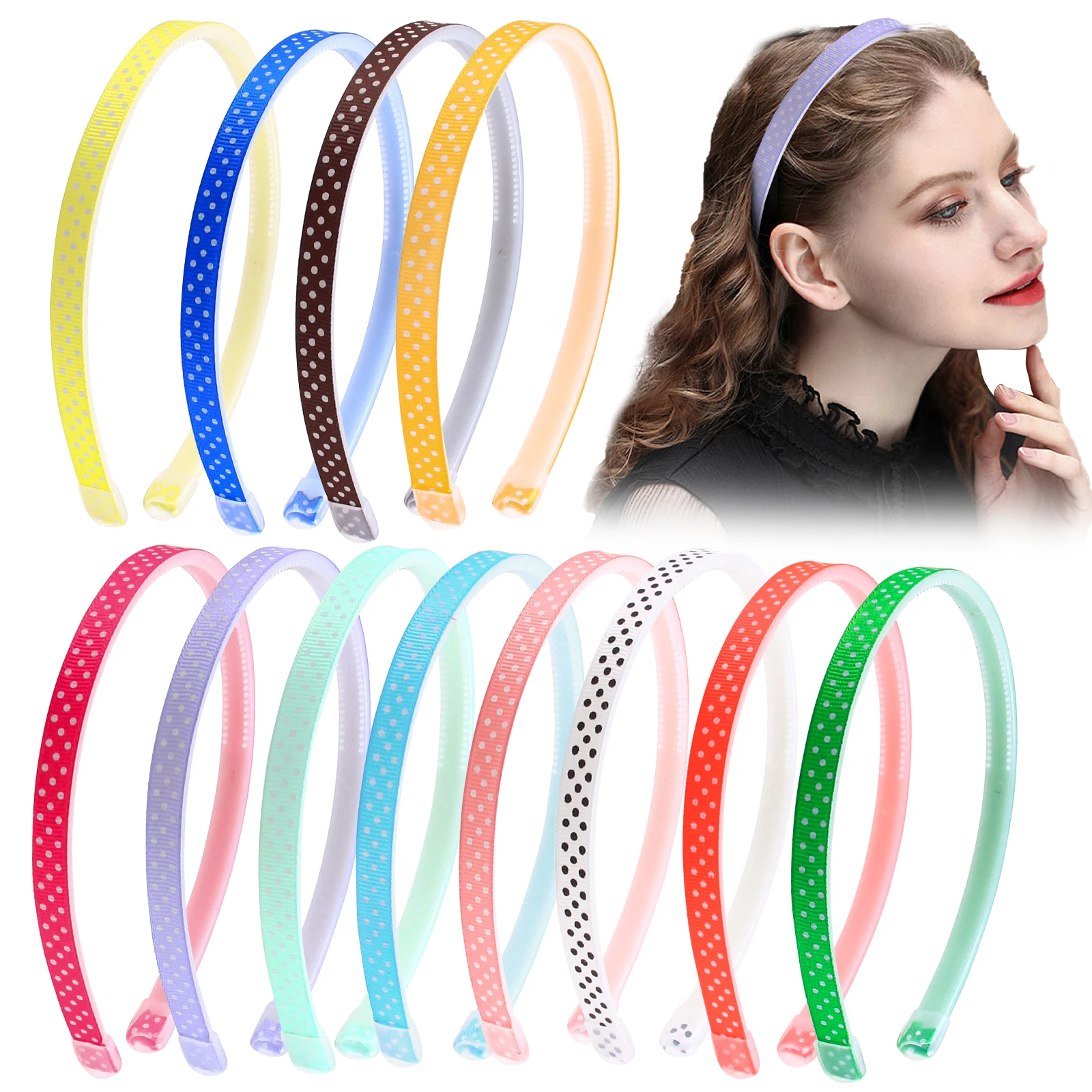Сладкая девчонка 12 видов цветов полиэстер в комплекте с лентой-ободком для волос; Узор в горошек; Для женщин, повязка на голову, прочная лента для волос для женщин