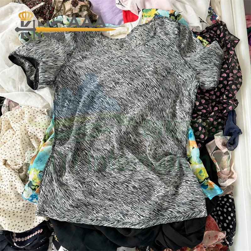 Women Luxury Chiffon Blouse Silk Tops Korean Used Clothes Used Bales 100kg