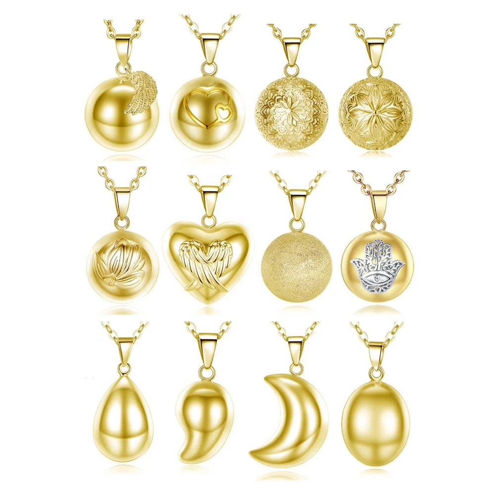 Frosted Silver Plated 18K Gold Plated Jewellery Mexican Harmony Chime Ball Angel Caller Pendant Necklace for Women