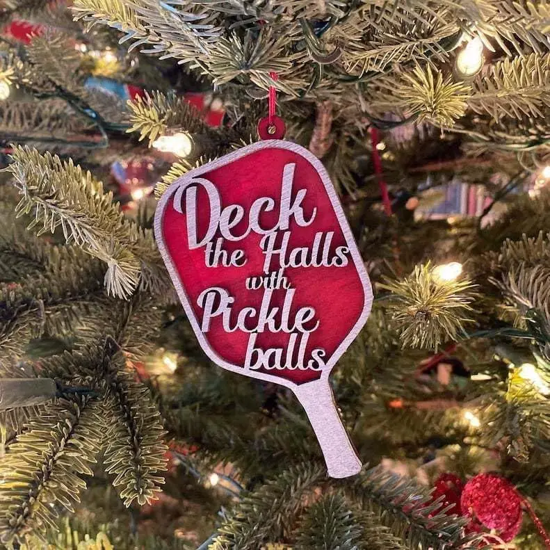 Pickleball Christmas Ornament,Hanging Tree Accessories,Deck The Halls with Pickle Balls Red Paddle