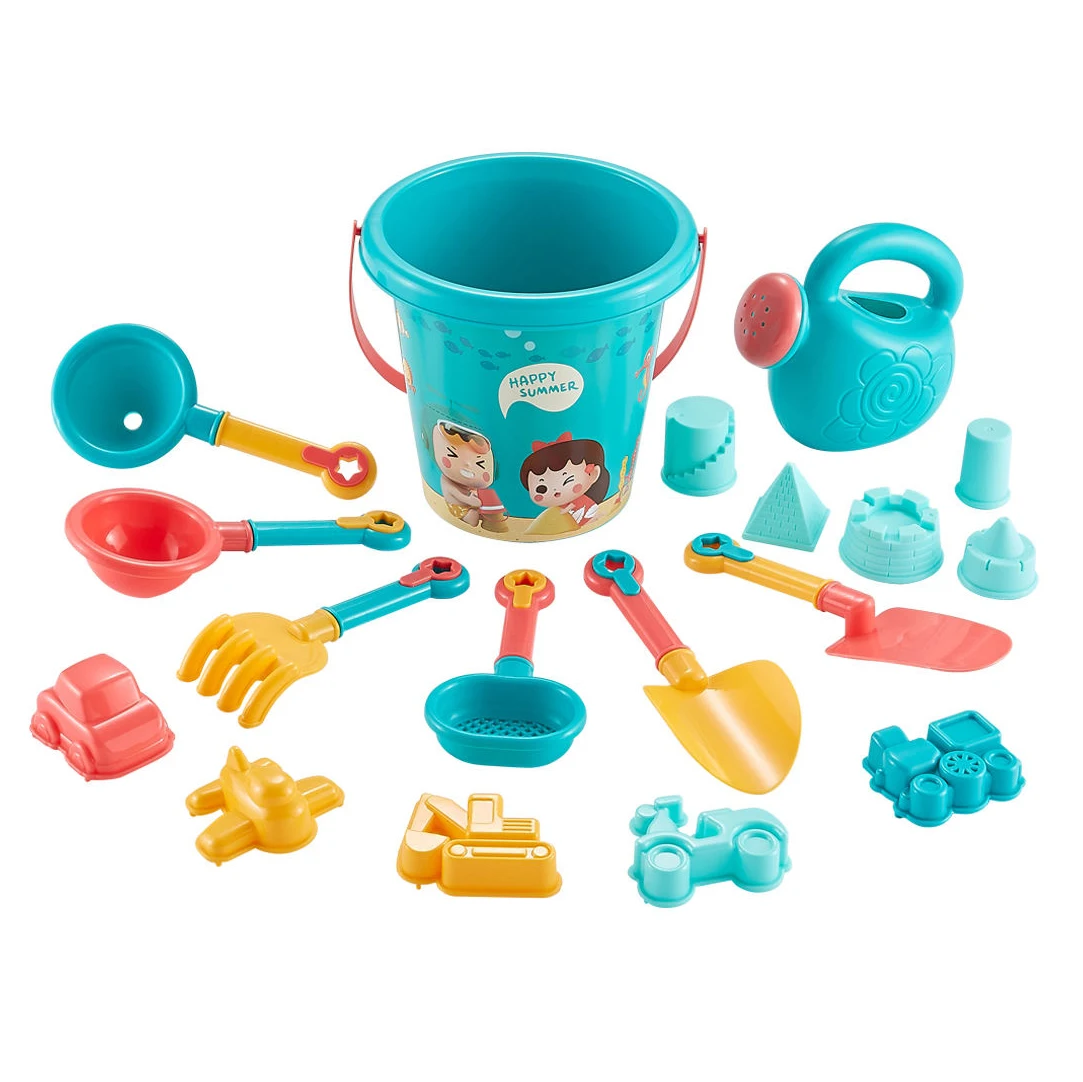 18 piece sand toy set for children sand toy beach sandpit set with bucket shovel sand moulds watering can for children boys