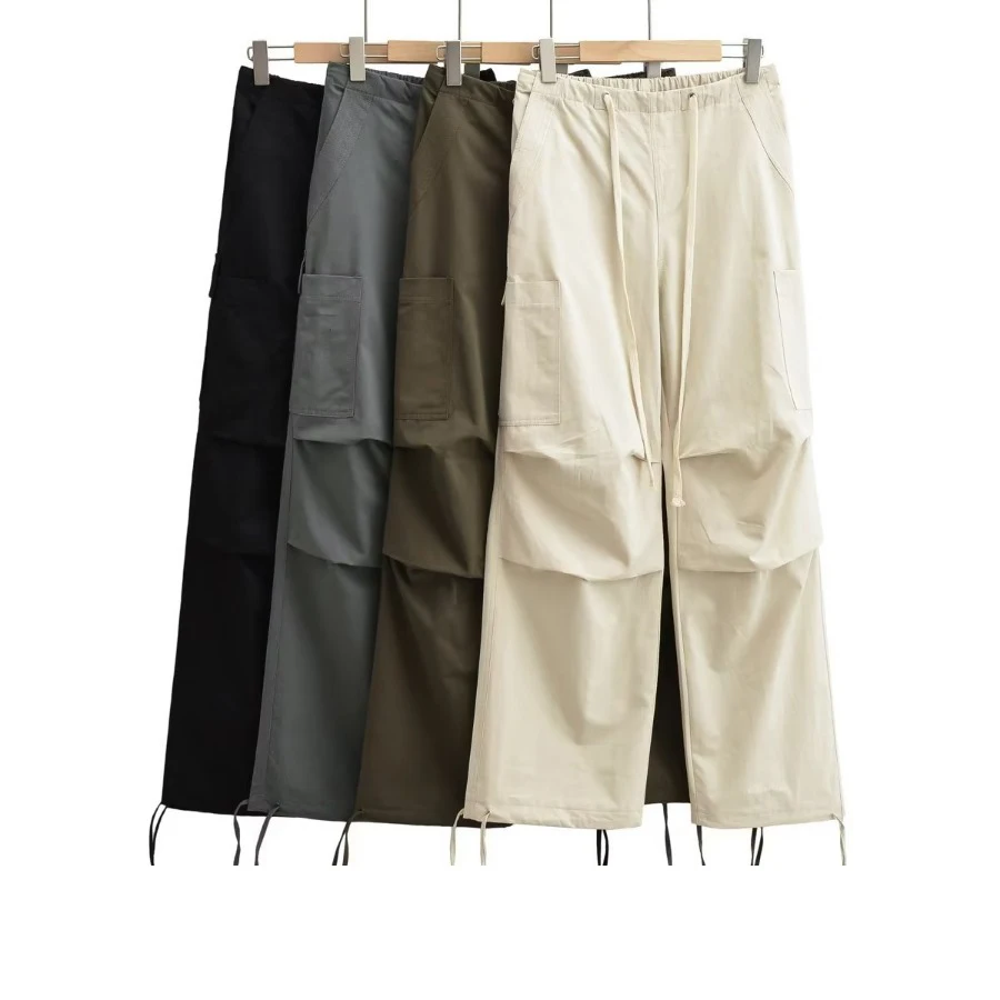 Women Winter Long Thermal Drawstring Waist Street Leisure Hip Hop Cargo Pants