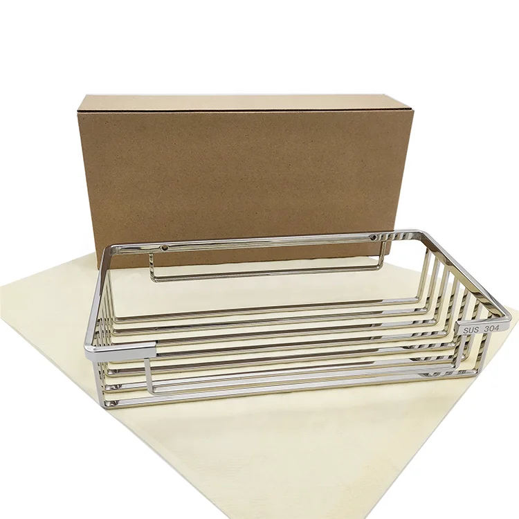 Luxury SUS304 Stainless Steel Shower Rack Rustproof Mirror Shining Bathroom Kitchen Rectangle Commodity Shelf Basket Organizer