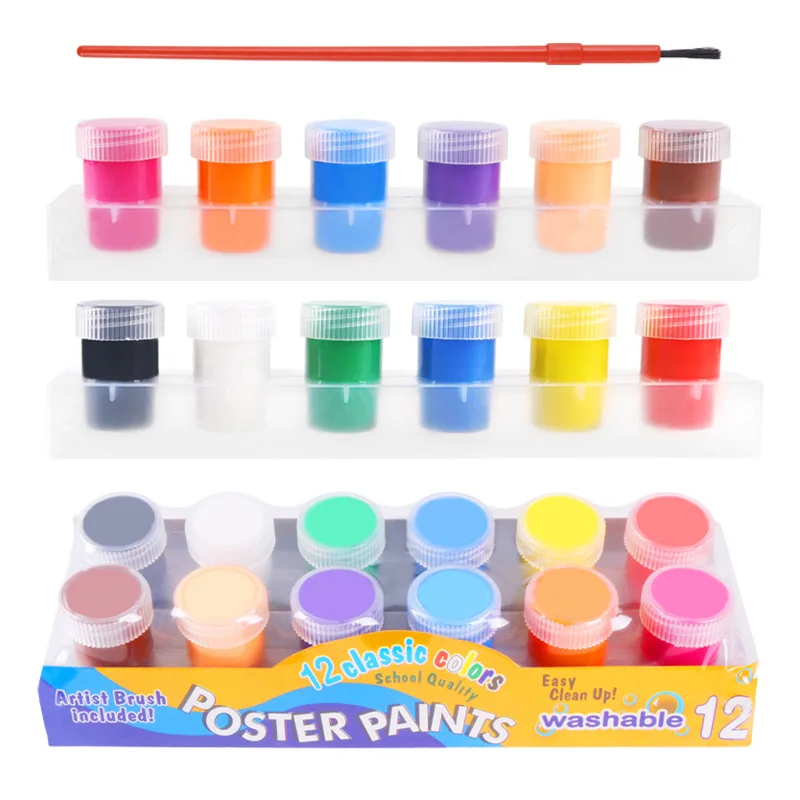 20ML Paint Set With Brush Washable Toddler Baby 12 Color Kid Finger DIY Graffiti Paint Pigment