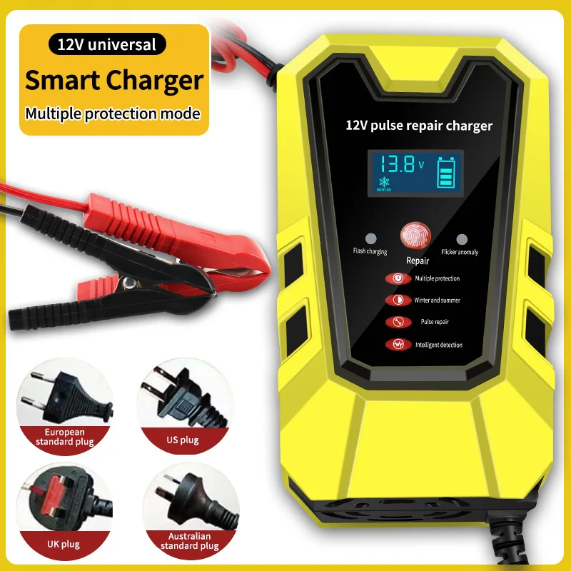 2023 Newest Pulse Repair Automatic Car Battery Charger 12V 6A AC-110-230V Chargers Auto Motorcycle Wet Dry Lead Acid AGM