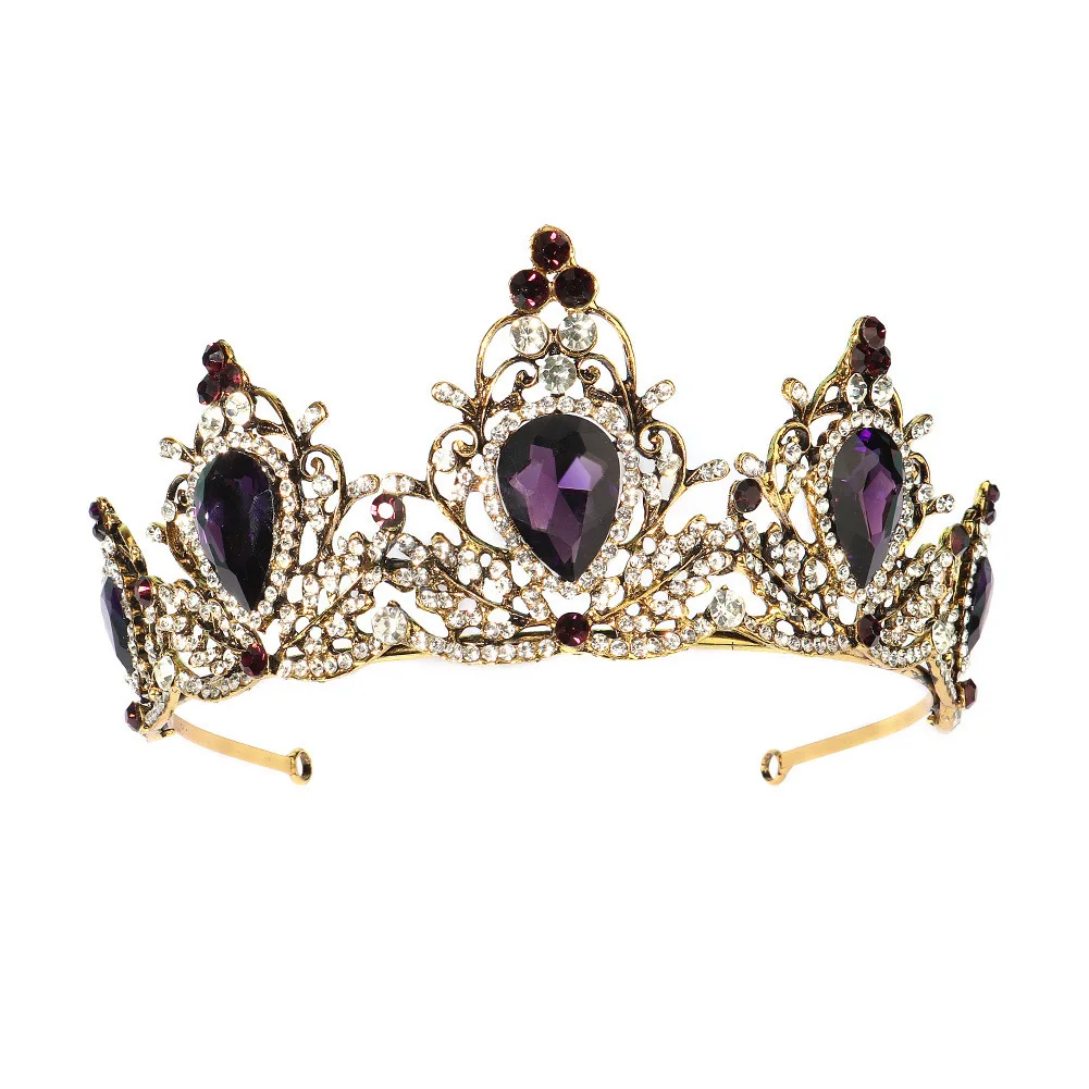 huanhuan accessories bridal wedding dress personality headwear Palace style retro crown amethyst alloy with diamonds