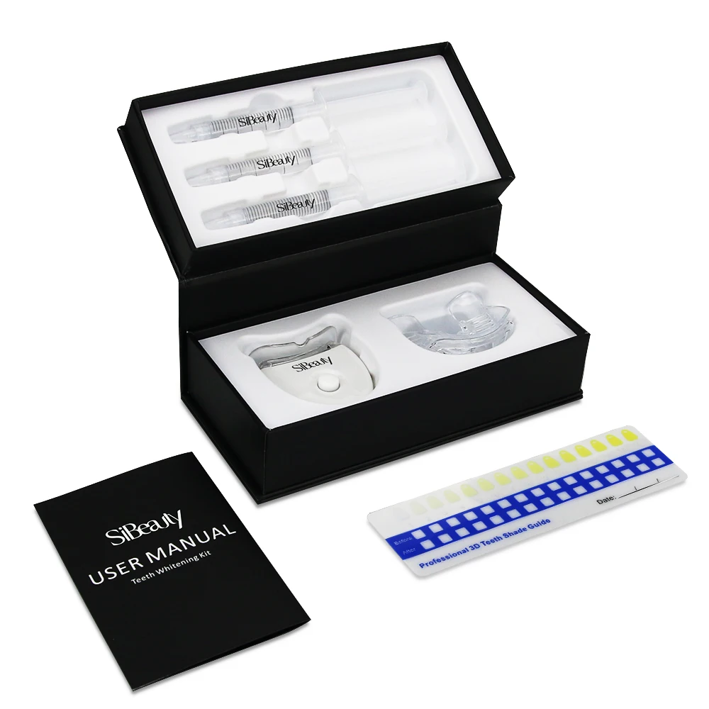 SiBeauty Private Label 3 PCS Whitening Gel Syringes And Mini Blue Accelerator Light Home LED Teeth Whitening Portable Kit