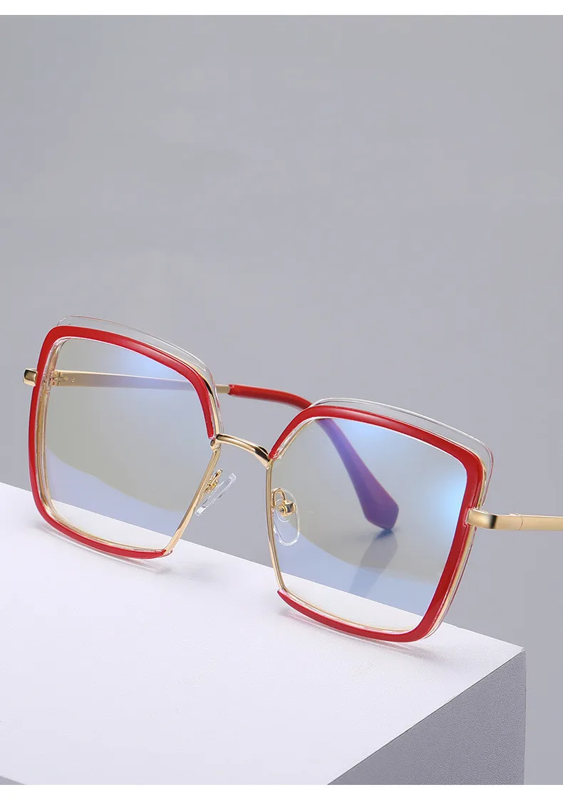 Sample Double Colors Tr90 Plain Spectacles Oversized square Frame Anti Eye Strain Blue Light Blocking Computer Glasses for Adult