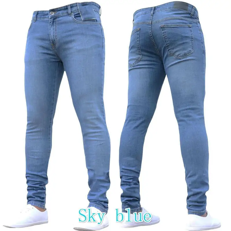 RTS cheap stock tight leg jeans Skinny Biker Jeans Taped Slim Fit Denim Pants motorcycles wrinkles pants Knee Hole Jeans
