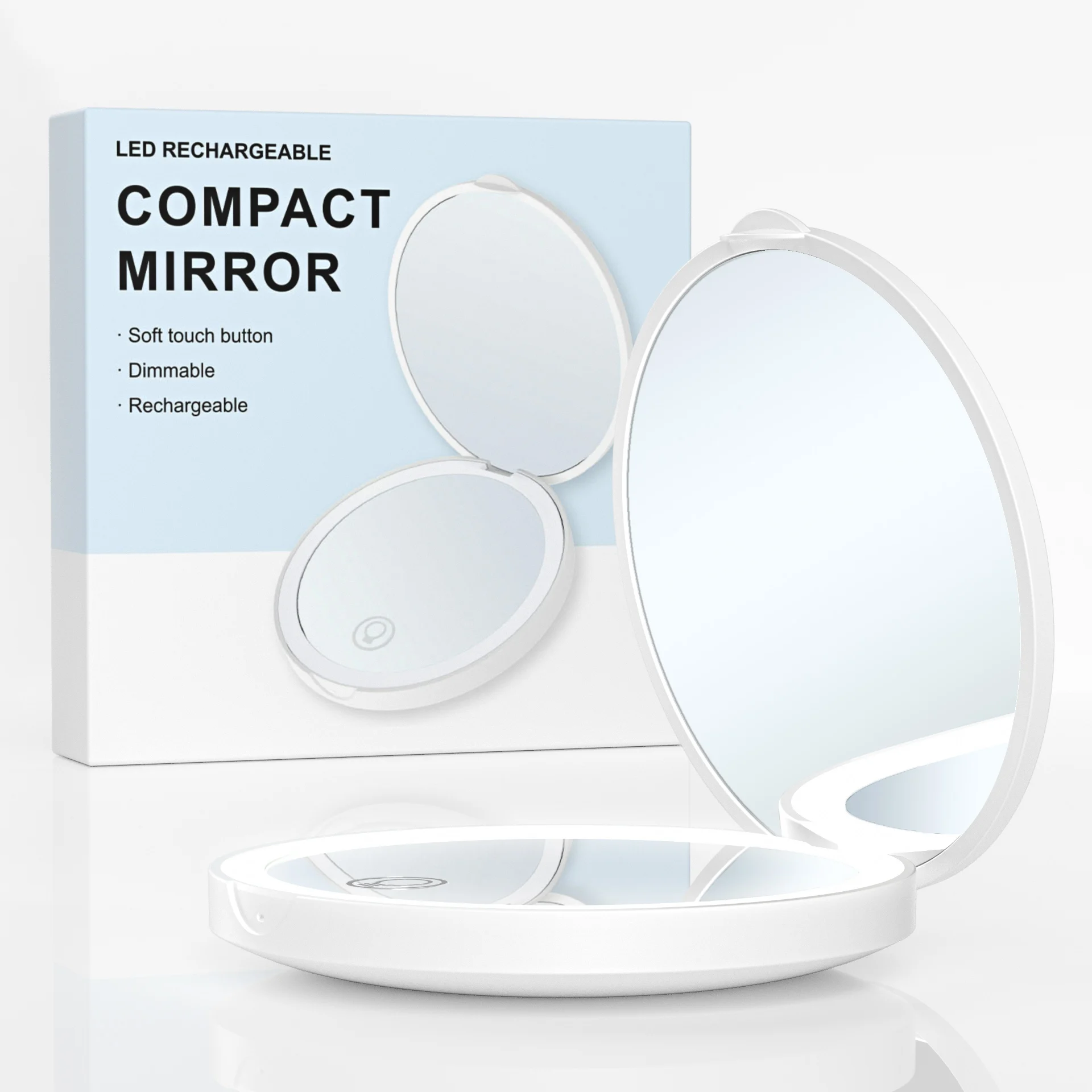 Custom Logo Pocket Mini Makeup Mirror Hand Held Vanity With Led Lights Cosmetic Compact Mirror For Purse Girls Gift