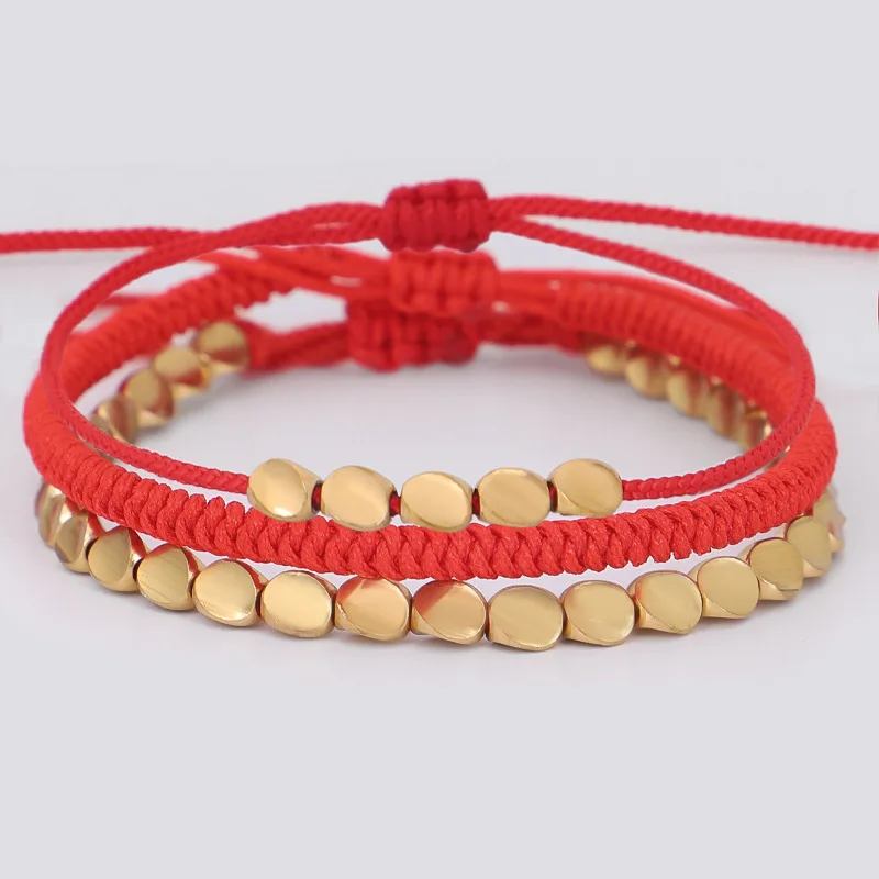 Wholesale Charm Copper Beads Handmade Braided Red String Cord Adjustable Knot Lucky Tibetan Buddhist Bracelet Jewelry For Women