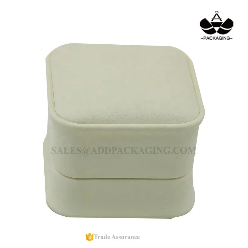 Rose gold LOGO stamped Customized Cream PU leather waist shaped Luxury Jewelry packaging gift single ring box