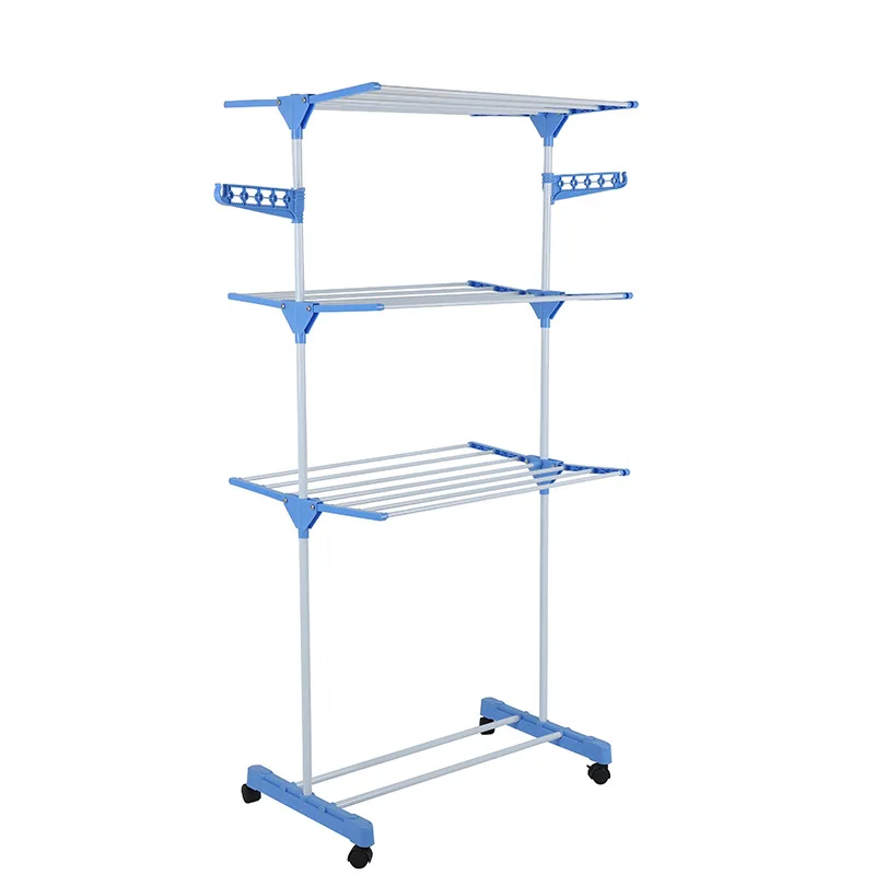 Home Folding Laundry Stand Metal Telescopic Floor-standing Double Clothes Rack Collapsible Clothes Drying Desk