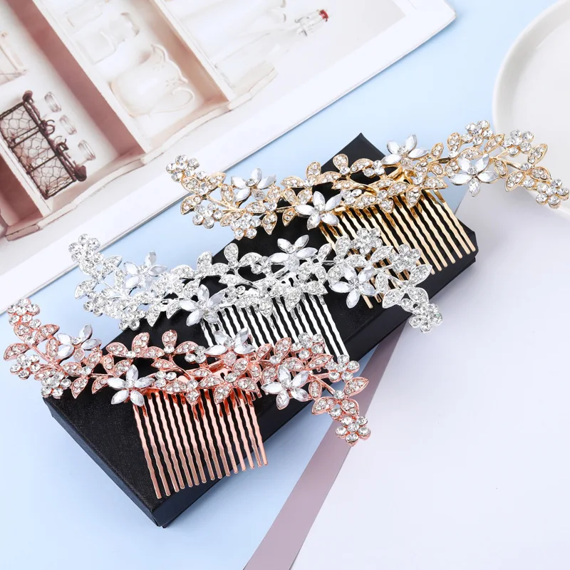 New Design Wedding Crystal Hair Comb Flower Shape Bridal Long Hair Comb Party Jewelry