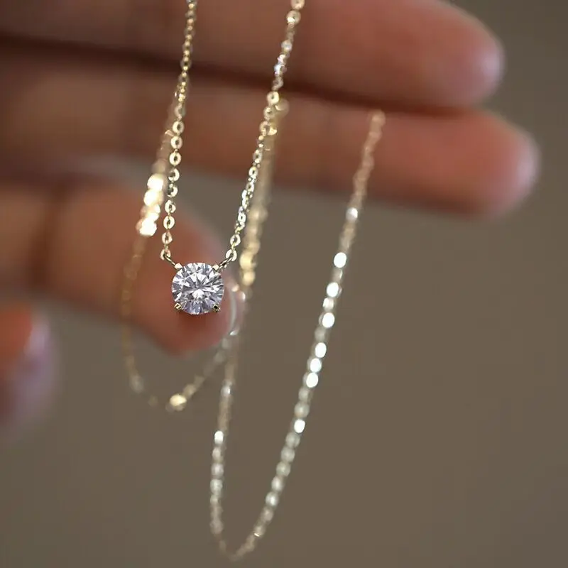 Dainty Diamond Six Claw Zircon 18k Gold Plated Necklace Cubic Zirconia Square Diamond Choker Necklace for Women