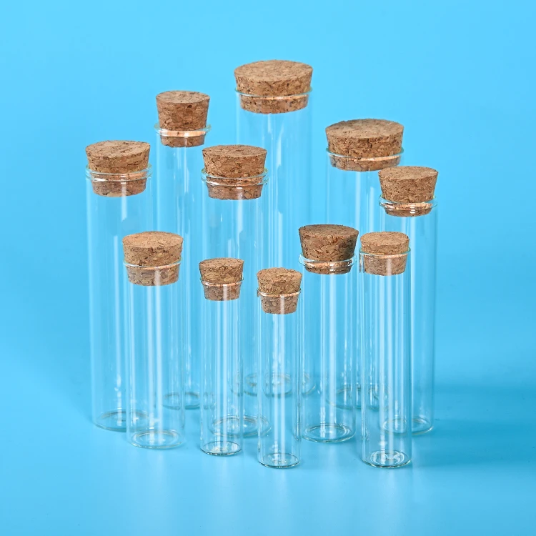 Custom mini clear glass tube child resistant bottle with cork lab used glass vial