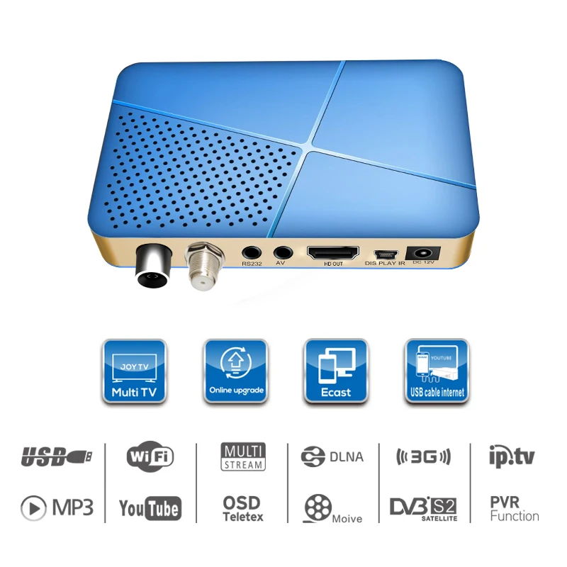 Mini Combo DVB T2+S2 TV Receiver Double Tuner Full HD FTA PVR Multi Channels