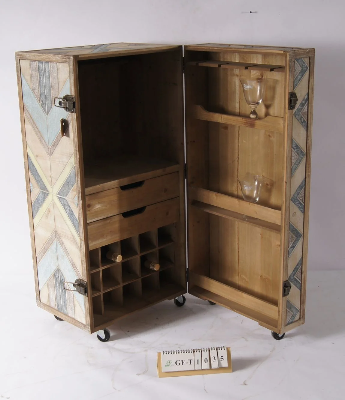 
Hot Selling Home Storage Living Room Furniture Wine Glass Display With Wheels Cabinet 