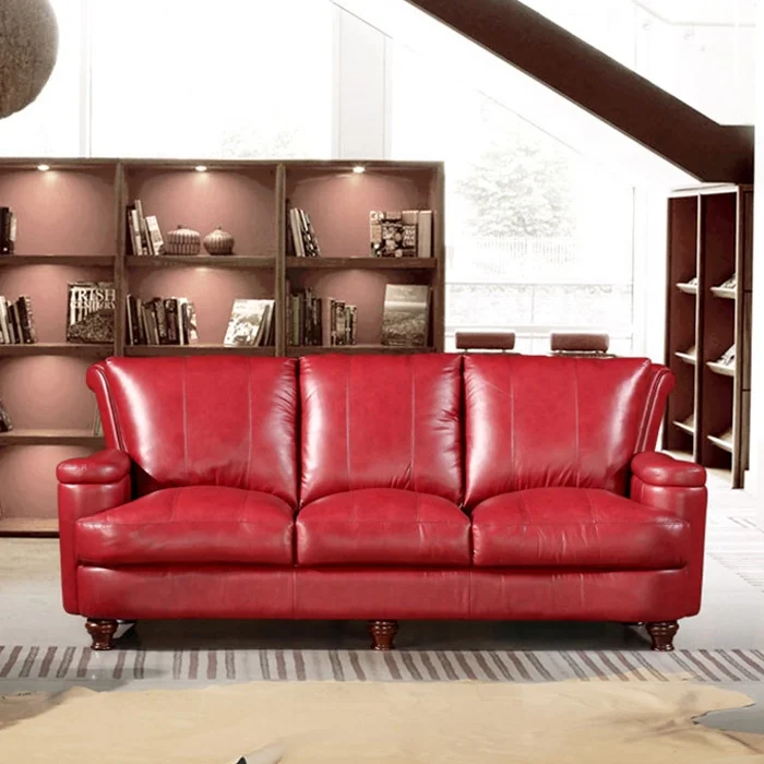 Итальянский кожаный диван мебель для гостиной красный из натуральной кожи