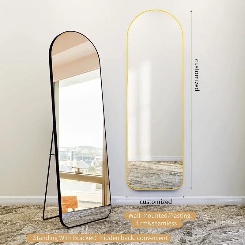 large Metal frame customized black arch full length floor framed mirror