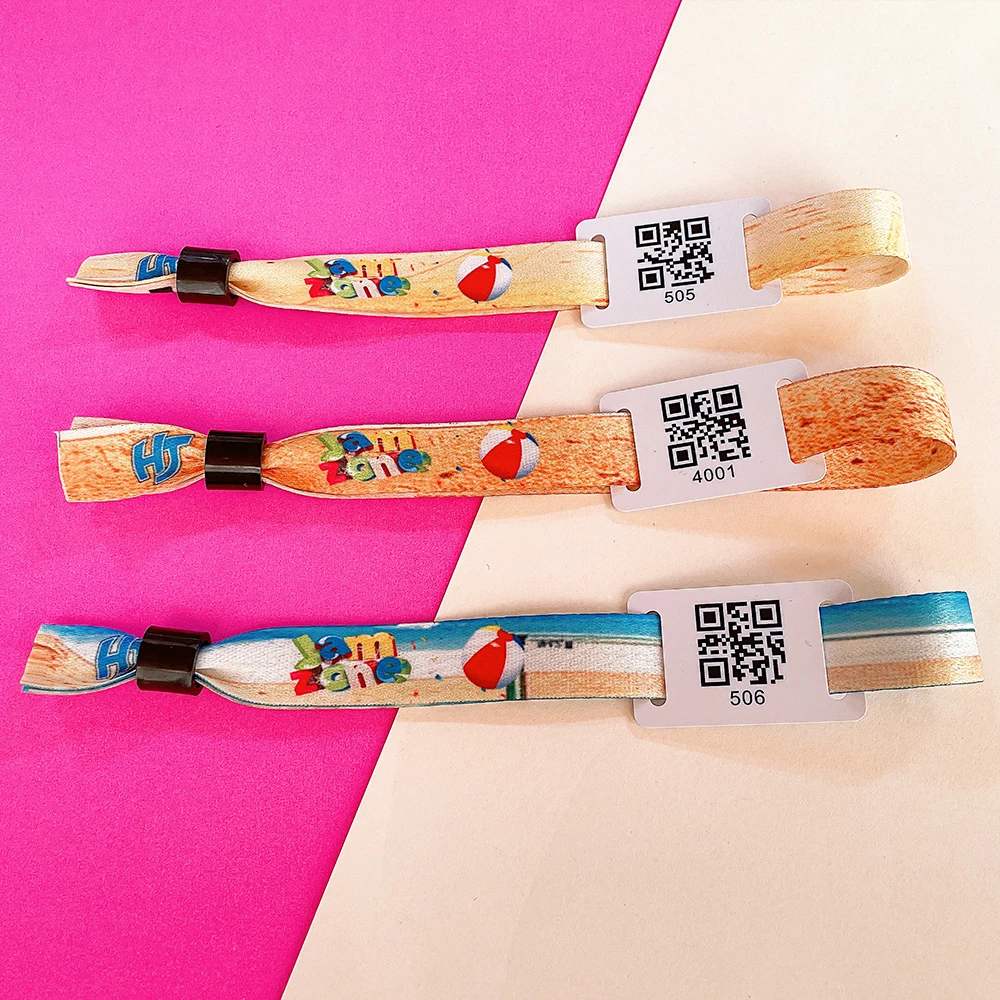 Customized club ribbon fabric wristband custom holographic VIP ticket event bracelet