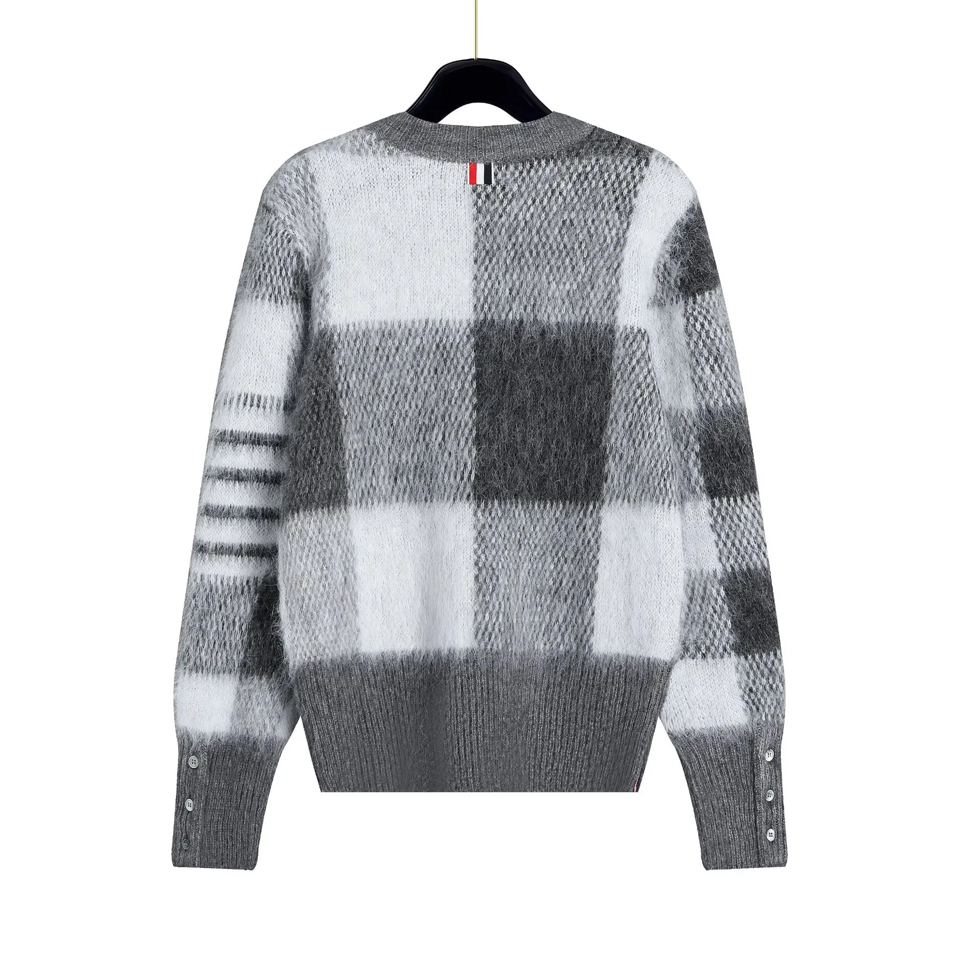Custom New Fashion Knitted Contrast Color Custom Knitwear Mens Pullovers Plaid Mohair round neck sweater