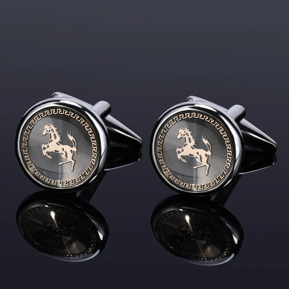 Luxury Custom Engraved LOGO Cufflinks Men Gift with Leather Box Packing Gold/Silver Plating Surface with Enamel