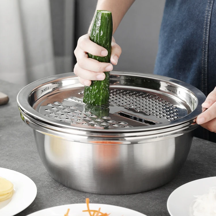
3 in 1 Multifunction Fine Stainless Steel Drain Basket Strainer Vegetables Fruit Noodles Washing 