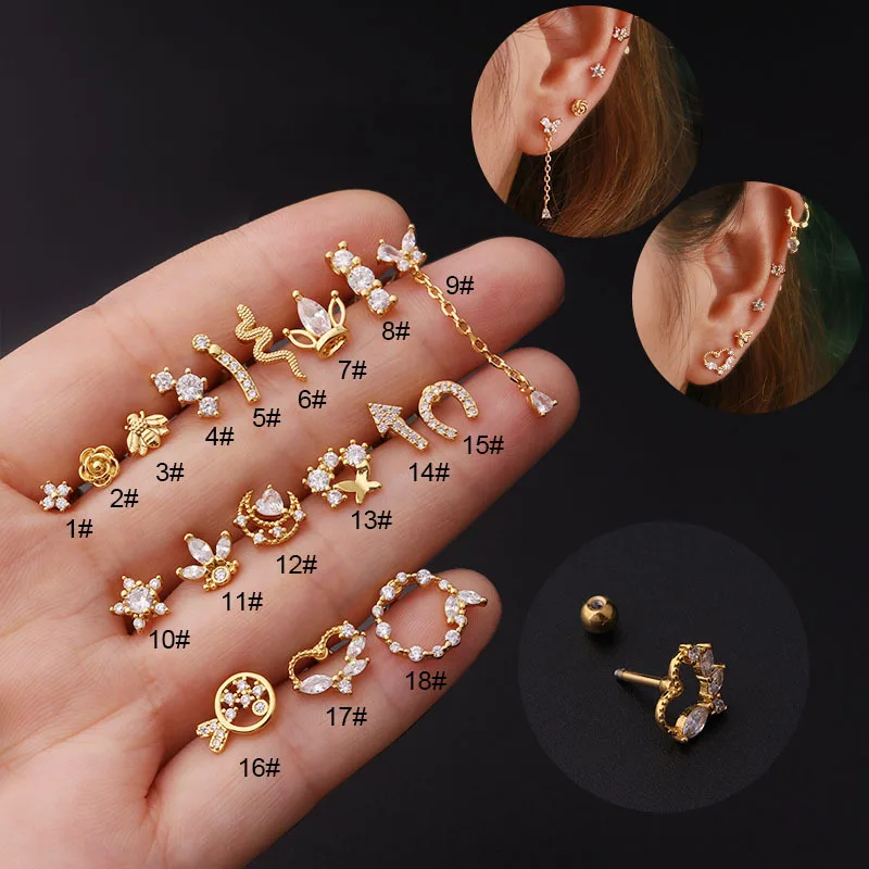 Fengshang Fashion Gold Silver Earring CZ Geometric Piercing Earring Jewelry Wholesale Designer Ear Stud Earrings For Women