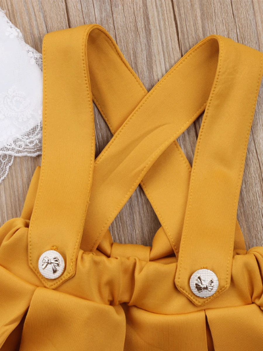 Boutique new baby clothing sets long sleeve solid rompers and yellow overall skirts with romper 2pcs girls clothing sets