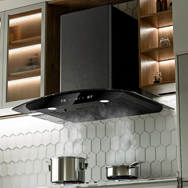 Classical Curved Glass Various Specifications Oil Cup For Range Hood Extractor De Cocina Cabinet For Kitchen