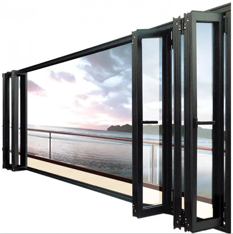 Складные складные алюминиевые оконные окна фабрики в гуандуне, вертикальные складные оконные окна из закаленного стекла с двойным остеклением