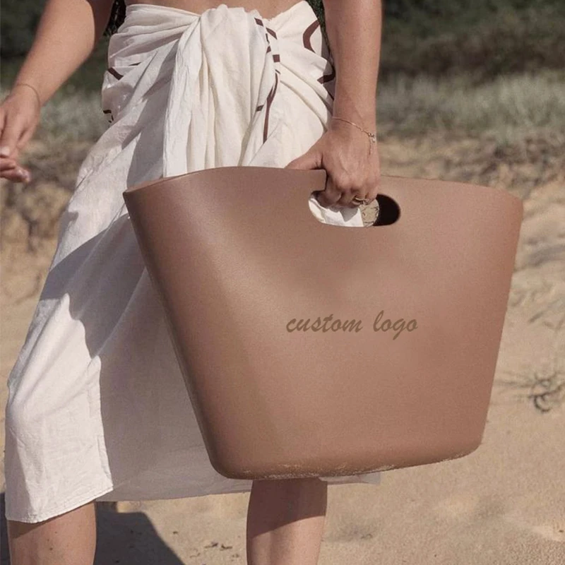 Hot Factory Wholesale Fashion Beach Waterproof Eva Silicone Summer Medium Large Rubber Handbags Custom Logo Beach Tote Bogg Bag