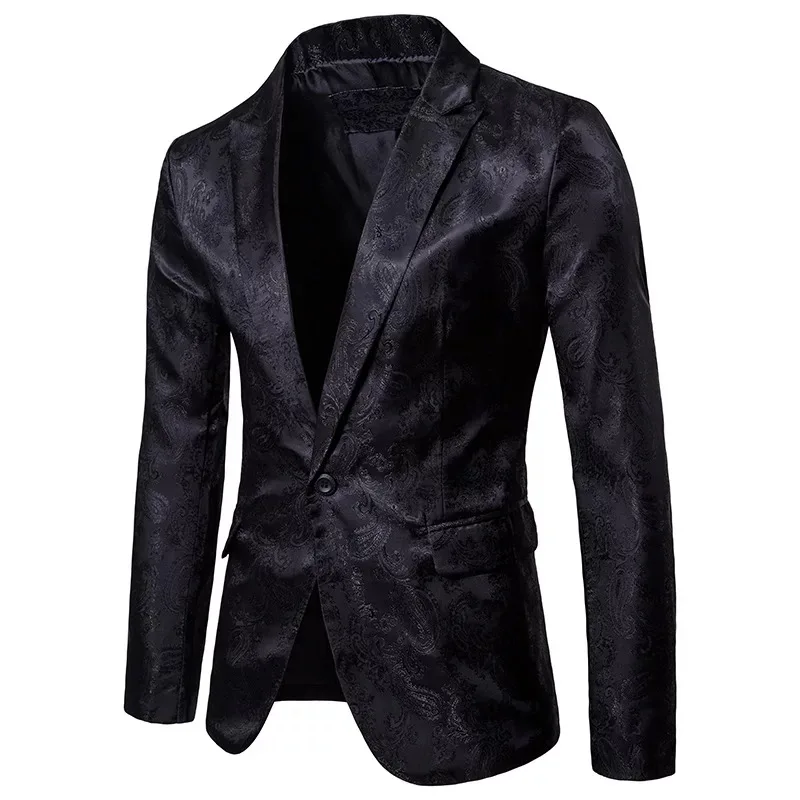 
New Male Slim Fit DJ Club Stage One Button Blazer Man Paisley Formal Wedding Suit Men Casual Slim Fit Formal Suit Blazer 