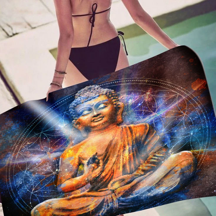 Buddhism Design Sand Free Microfiber Beach Towel Buddha Pattern Large Towel for Beach Sunbath Pool Super Absorbent Towel Beach