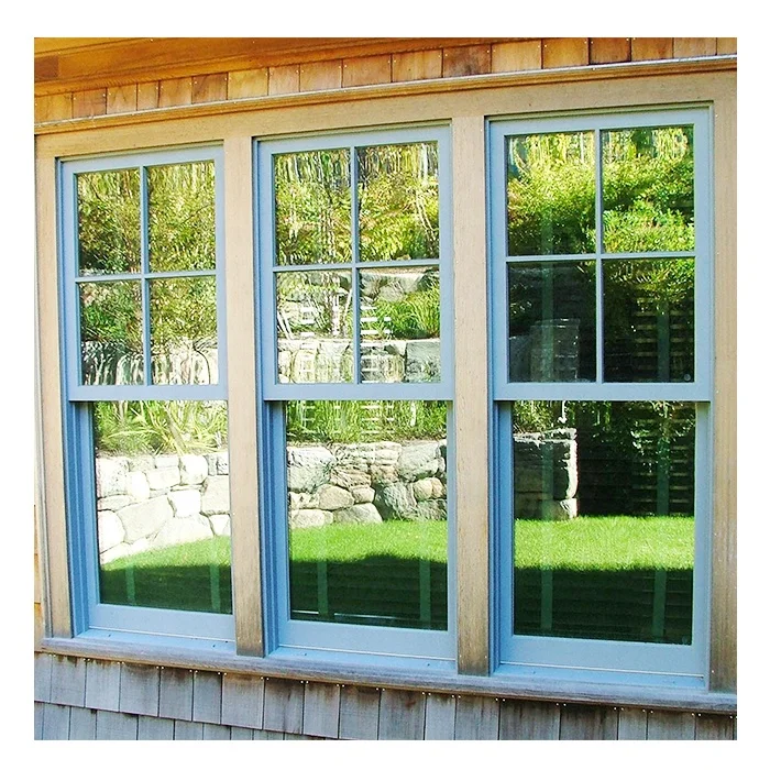 Custom impact hurricane window american triple pane Aluminum Glass black top hung window with screen Single Double Hung Windows