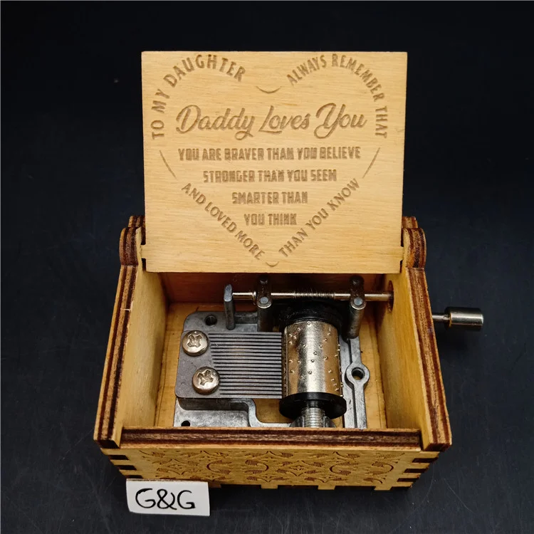 Factory Stock Wooden Mini Hand Crank Music Box for Birthday Gift