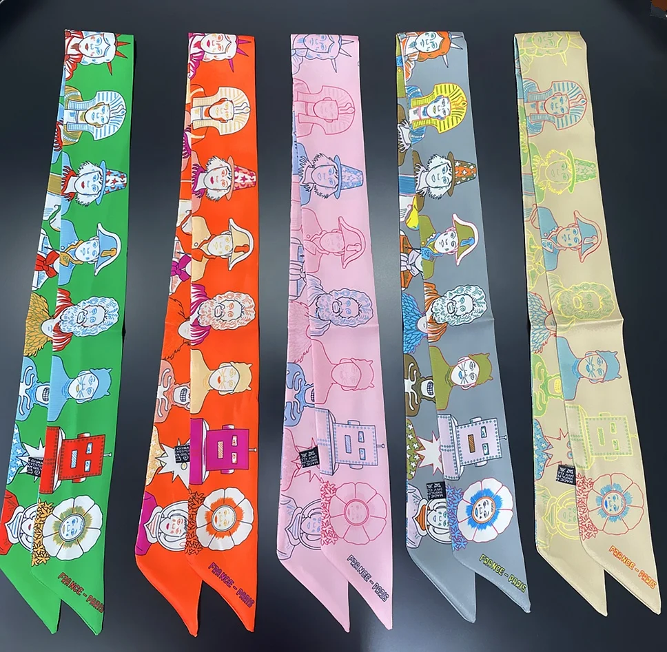 Wholesale Custom Twill Printed Narrow Scarf With Silk Scarf For Hair
