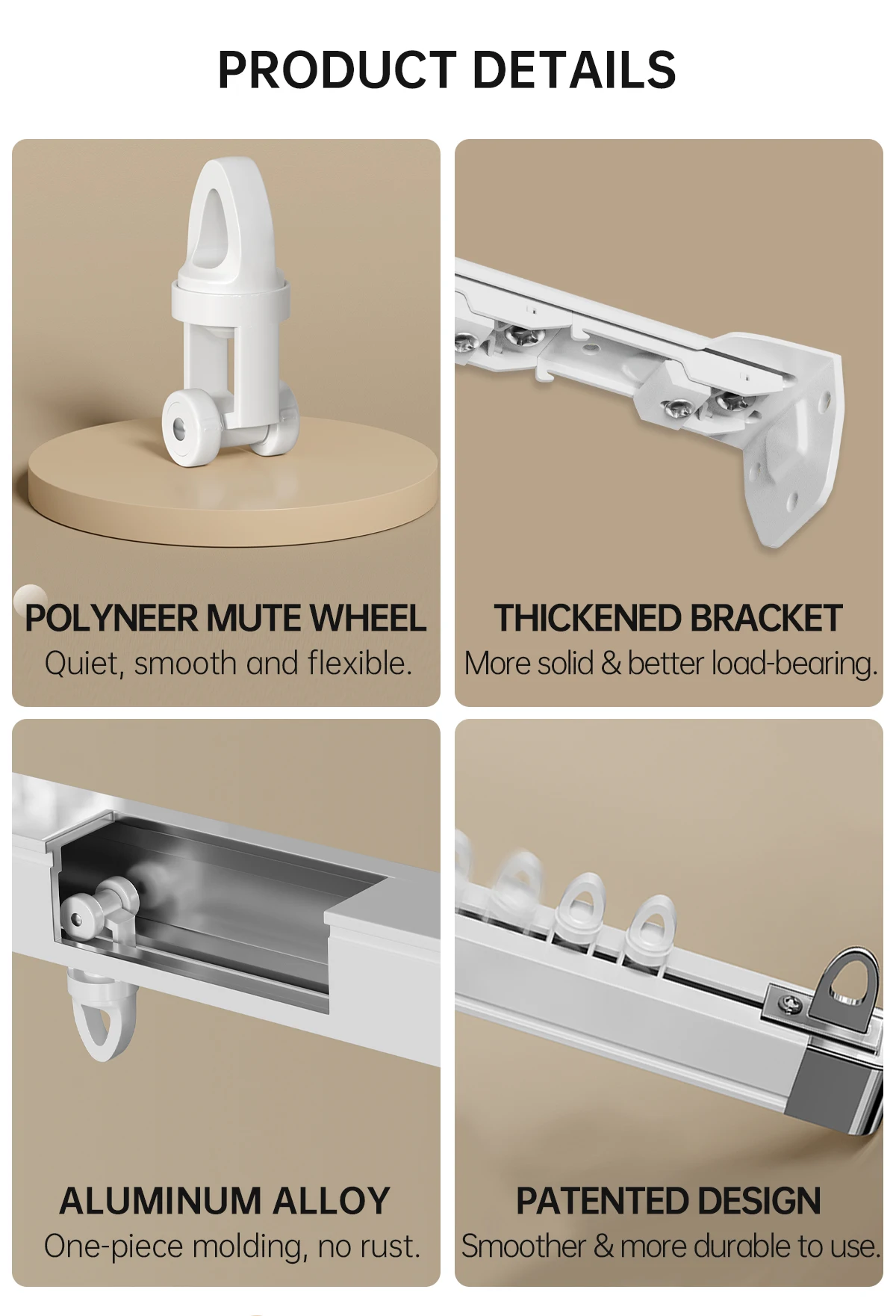 ARODDY 28-48inch Extendable Aluminium Alloy Curtain Rod Rail Smart Ceiling Curtain Tracks Set Home Window Accessories