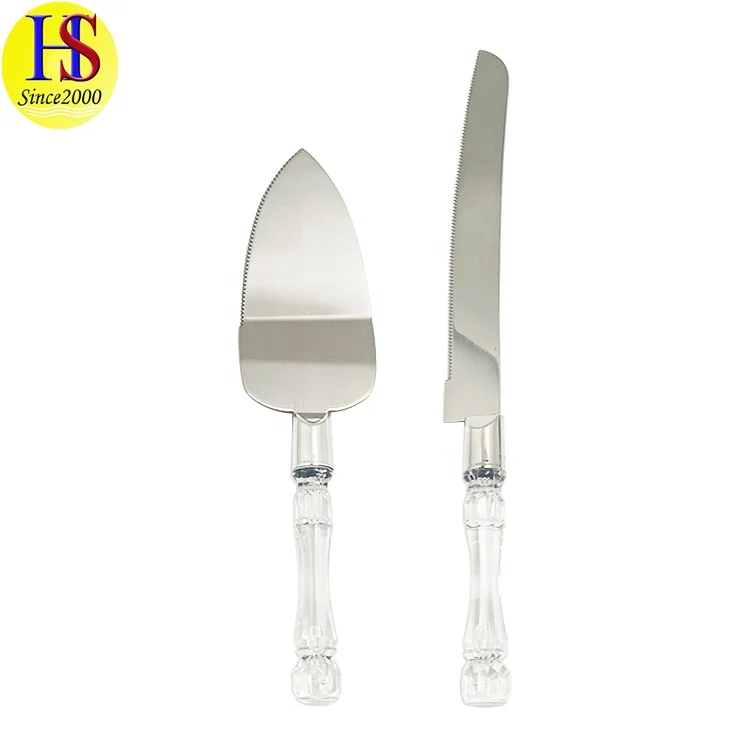 Premium 2PCS Stainless Steel Wedding Cake Knife and Server Set with Acrylic Crystal Handle