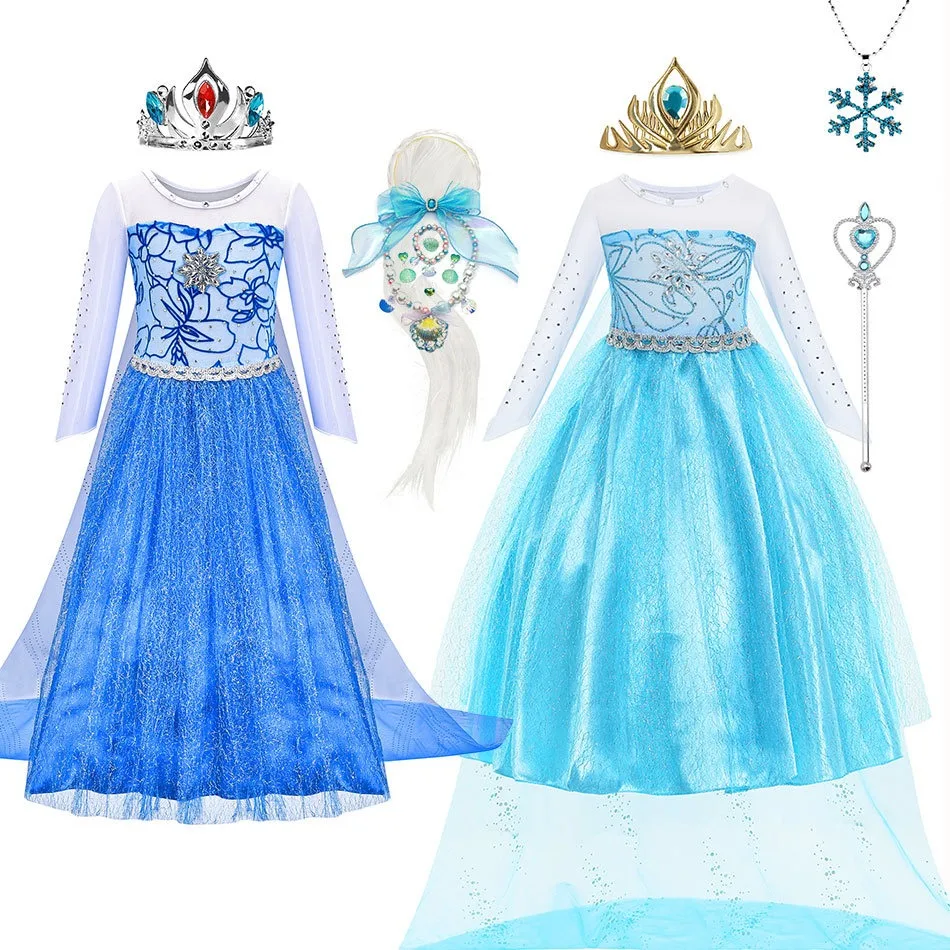 Girls Snow Queen Fancy Dress Costume Halloween Party Elsa Princess Dresses for Girl Sequins Kids Birthday Party Costume