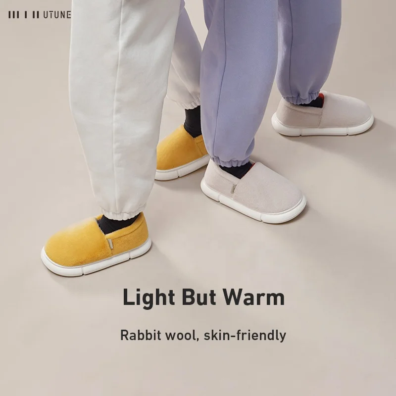 UTUNE Winter House Slippers Fashion Color Plush Cotton Indoor Home Fur Fax Furry Slippers