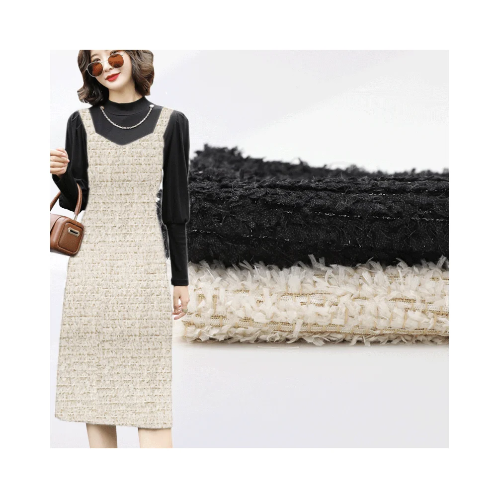 Hot selling production about various fashion mixed special design woven fancy tweed fabric